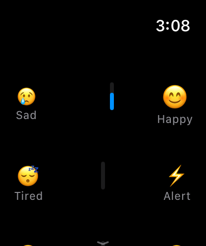 Apple Watch check-in with Sad to Happy and Tired to Alert sliders